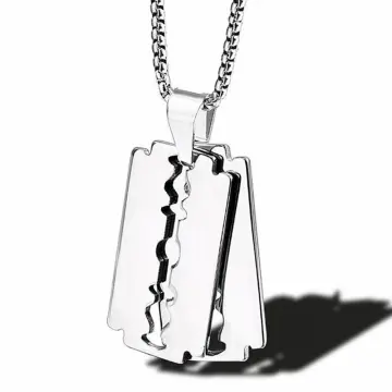 HZMAN Mens Stainless Steel Razor Blade Model Dog Tag Pendant Hip