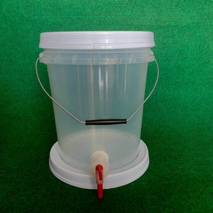 bucket-10-l-food-grade-with-faucet-ถังหมักสีใสติดก๊อก-10ลิตร-สีใส-พร้อมเจาะรูยางใส่-airlock-ฝาล็อค2ชั้นพร้อมก๊อกอากาศไม่เข้าน้ำไม่หก100-กว้างยาว22-5สูง-29-8cm