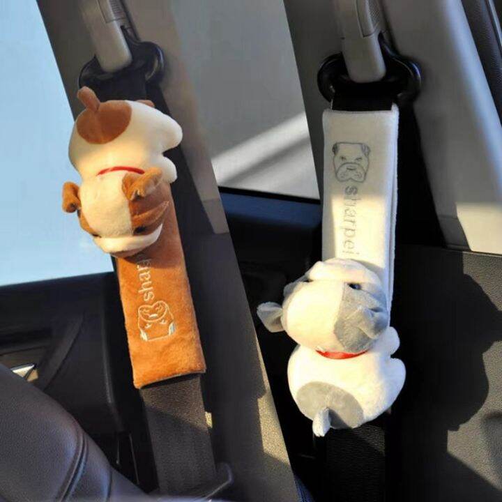 car-seat-belt-cover-cute-cat-dog-doll-plush-shoulder-harness-cushion-cartoon-seatbelt-shoulder-protector-auto-neck-support-pad-adhesives-tape