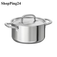 หม้อพร้อมฝา สแตนเลส 3 ลิตร เส้นผ่าศูนย์กลาง 20 ซม สูง 11 ซม Pot with lid stainless steel 3 l Diameter 20 cm, height 11 cm