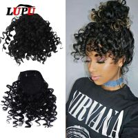 LUPU Synthetic Fake Curly Fringe Bangs Clips In Hairpieces With Natural Black Heat Resistant Fiber Hair Extensions For Women