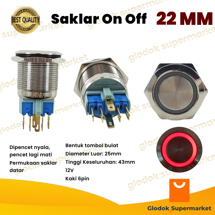 Switch Metal 22mm Push On Off Lampu 6 Pin Saklar Stainless 6pin LED ...