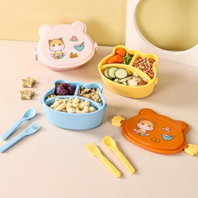 ☬✽ Bento Box 1 Set Lunch Box Microwave Safe Double Layer Large Capacity Compartment Leakproof Children Cartoon with Fork Spoon Scho