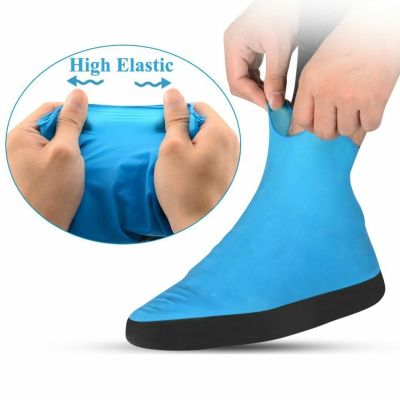 1pair Elastic Portable Emulsion Protective Waterproof Foot Wear Thick Sole Shoe Cover Travel Reusable Cycling Outdoor Anti Rain Shoes Accessories