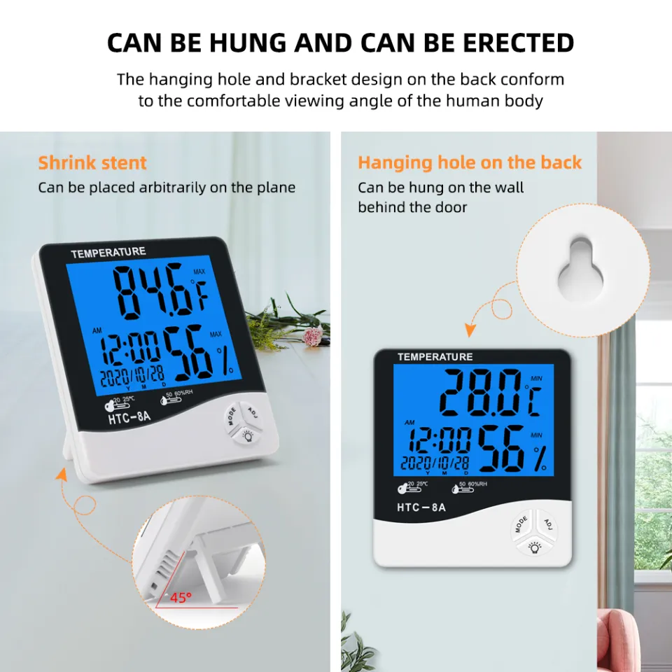 HTC-8A Digital Luminous Electronic Thermo-hygrometer Thermometer  Temperature Humidity Tester With LCD Backlight & Clock - Buy HTC-8A Digital  Luminous Electronic Thermo-hygrometer Thermometer Temperature Humidity  Tester With LCD Backlight & Clock Product on