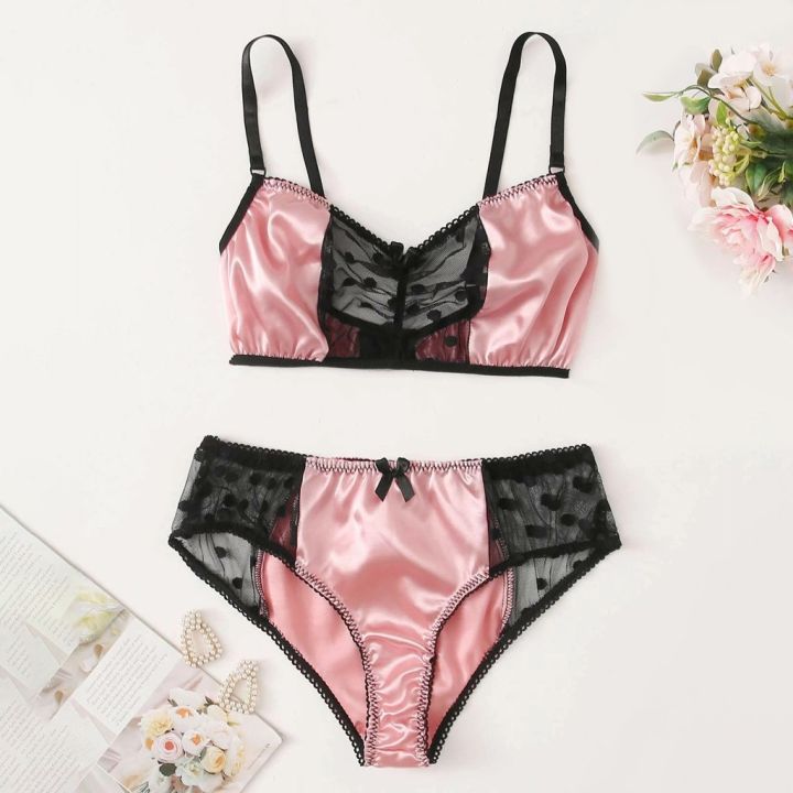 Fashion Women's Underwear Pink Lace Embroidery Lingerie Set Sexy