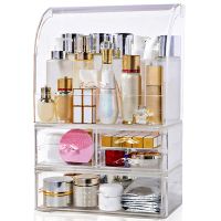 Cosmetic Organizers,Acrylic Organizer, Anti-Dust Makeup Organizer Box with 3 Layers and Closable Lid, Capacity