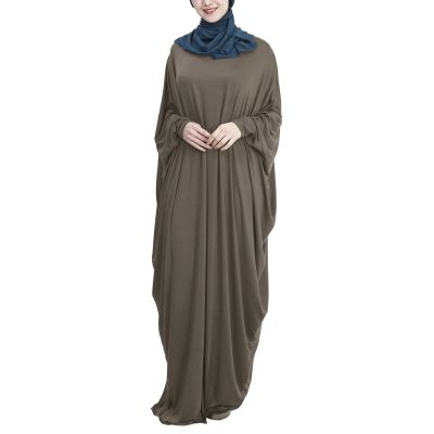 ผู้หญิงมุสลิม Batwing แขนยาว Maxi ชุดตุรกีดูไบหลวม Abaya Kaftan สีทึบตะวันออกกลางอิสลาม Robe