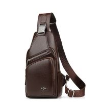 Mens Chest Bag Leather Messenger Bag Multi-Functional Crossbody Bags Male Korea Messenger Shoulder Bag USB Charging Chest Pack