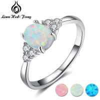 Silver Color Oval White Opal Stone Rings with Cubic Zirconia for Women Anniversary Romantic Mom Gift (Lam Hub Fong)