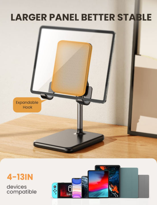 lisen-tablet-stand-holder-never-tip-over-ipad-stand-for-desk-height-amp-angle-adjustable-ipad-stands-and-holders-for-desk-compatible-with-all-tablets-amp-smartphones-black