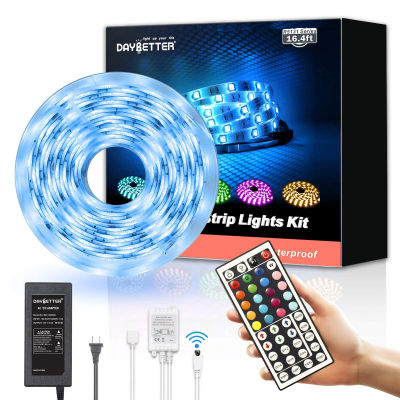 DAYBETTER Led Strip Lights Waterproof 16.4ft 5m Flexible Color Changing RGB SMD 5050 150leds LED Strip Light Kit with 44 Keys IR Remote Controller and 12V Power Supply