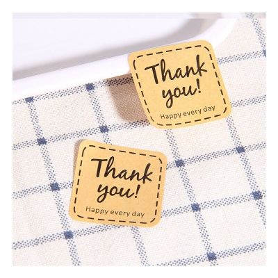 1200pcs/lot wholesale Dotted frame kraft paper thank you square label handmade cowhide sealing sticker Packaging decoration Stickers Labels