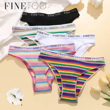 FINETOO 3PCS/Set Women Cotton Seamless Panties for Female M-XL Underwear  Panty Sexy Colorful Striped Lingerie Letter Waist Brief