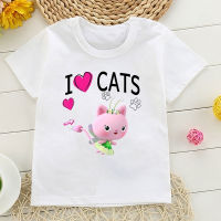 I Love Cats Graphic Print TShirt Tops For Girls Gabby Dollhouse Cartoon Kids Clothes Harajuku Kawaii ChildrenS Clothing