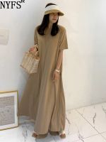 【YF】 NYFS 2023 Summer New Korea Woman Dress Vestidos Robe Elbise Loose Plus Size Short Sleeve Solid Long Dresses