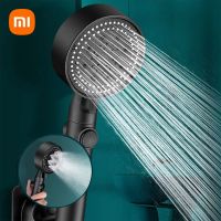 เหมาะสำหรับ Xiaomi ประหยัดน้ำหัวฝักบัวสีดำ5โหมดปรับได้ฝักบัวแรงดันสูงปุ่มเดียวอุปกรณ์นวดน้ำในห้องน้ำ