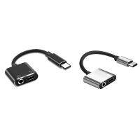 2 Pcs 2 In1 Type-C To 3.5Mm Headphone Jack Adaptor/Connector Charger, Earphone Aux Audio &amp; Charge Adaptor Black &amp; Silver