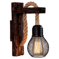 Vintage Wood Rope Wall Lamps Fixture R Hallway Bedside Loft Light Luminaire Industrial American Decor Lighting Wooden