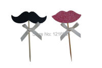 Glitter Treat Toothpicks Cupcake Toppers Nautical งานแต่งงานวันเกิดเจ้าสาว Hen Party Lip และ Moustache เค้ก Topper