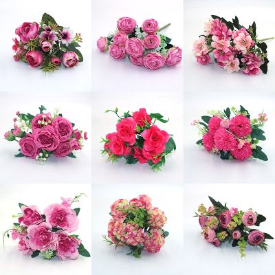 【cw】 Rose red autumn fakepeony silk flower autumn gerbera daisy artificial plastic flower wedding home accessories decorati 【hot】