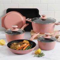 Set Alat Masak 12ชิ้นกุหลาบสีฝุ่นเครื่องใช้ในครัวหม้อกระทะและเครื่องใช้