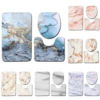 【YF】▣✆  Set 3 Pieces Marble Texture Toilet Lid Cover Rug Floor Door Print Decoration