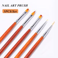 5PCs Red Wooden Handle Acrylic Nail Brush For Nail Art Brush Drawing Stripes Lines Extension Gel Brushes Nails Pen Manicure Set Artist Brushes Tools