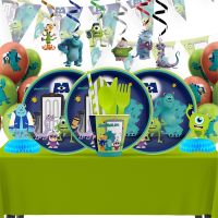 Monsters In Theme Party Supplies Kids Birthday Decorations Paper Cups Plates Background Balloons Baby Shower Kids Toy Decor