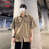 KYUSHUAD เสื้อผู้ชายอินเทรนด์โลหะแขนสั้นเสื้อโค้ตทรงหลวมแขนสั้น