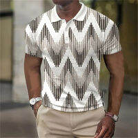 Geometric Wave Pattern Mens Casual Tops Short Sleeve Printed Polo Shirt Golf Shirt Summer Street Fashion European Size Oversized