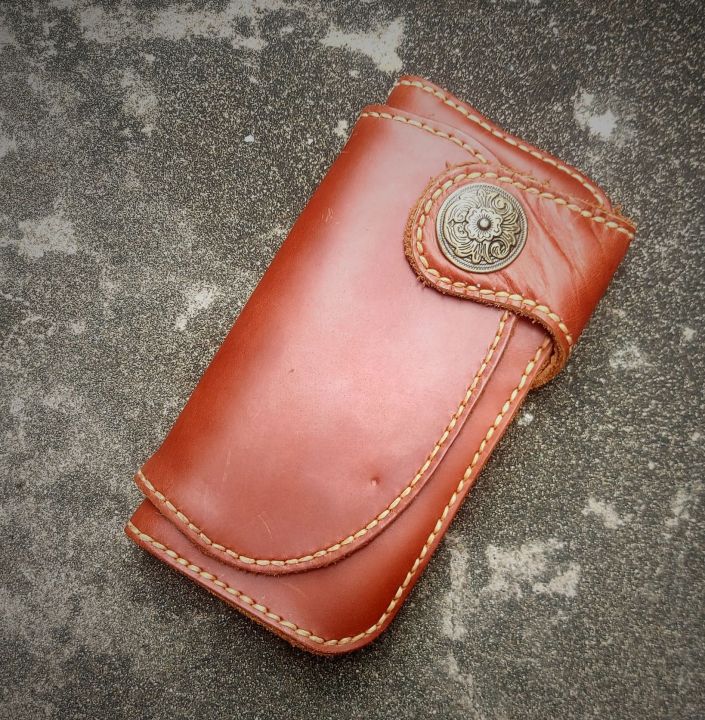 กระเป๋าหนังเเท้-ทรงยาว-กระเป๋าสตางค์หนังวัวแท้ๆ-หนังอย่างหนา-genuine-cowhide-clutch-wallet-red-moon-style