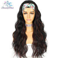 Long Water Wave Headband Wig for Women Black Mix Red Daily Makeup Wedding Party Holidays Glueless Wig 2 Free Bands Gift for Girl