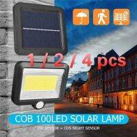 ไฟสปอร์ตไลท์100 LED 4ชิ้นใช้พลังงานแสงอาทิตย์ตรวจจับการเคลื่อนไหวกลางแจ้งใช้ไฟแต่งสวนรักษาความปลอดภัยบนท้องถนนโคมไฟติดผนังสปอตไลท์ไฟแยกแบบมืออาชีพ
