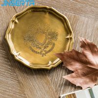 JINSERTA Antique Brass Storage Tray Retro Tea Coffee Plate Luxury Gold Insulation Non-slip Coaster Desktop Decorative Tray Baking Trays  Pans