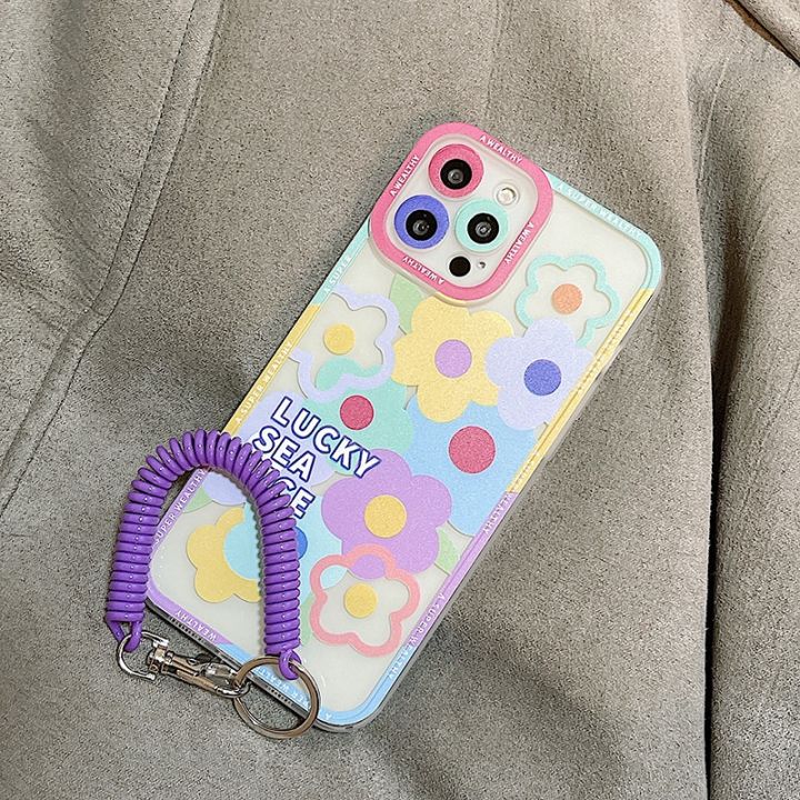 เคสโทรศัพท์มือถือ-แบบใส-ลายดอกไม้-พร้อมสายคล้อง-สําหรับ-apple-model-7-8-7plus-8plus-11-12-11pro-12pro-11promax-12promax-13-13pro-13promax