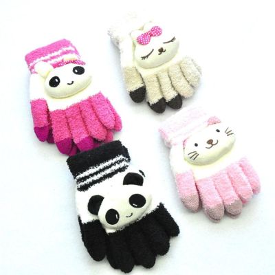 OKDEALS ถุงมือไหมพรมถักลายการ์ตูนหมีน่ารักสำหรับเด็กผู้หญิง,ถุงมือให้ความอบอุ่นถุงมือสตรีถุงเท้าเด็กฤดูหนาว