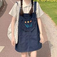 CUI YI SHOP 2023 denim suspender suit new summer short-sleeved two pieces of loose and western style childrens for middle older children