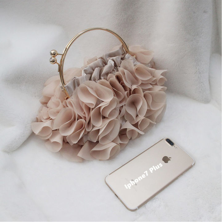shanglife-ใหม่กระเป๋าถือผู้หญิงผู้หญิงกระเป๋ารูปดอกไม้หรูหรากระเป๋าแชมเปญดอกไม้เจ้าสาวคลัตช์ทันสมัยทึบ