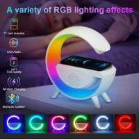 พร้อมส่ง♥ 15W Led บรรยากาศ Rgb Light Wireless Charger นาฬิกาปลุกโคมไฟตั้งโต๊ะลำโพงบลูทูธพร้อม App Control Creat3 in1 รุ่น Bluetooth Wireless Charging LED RGB ไฟสีรุ้งหลากสี