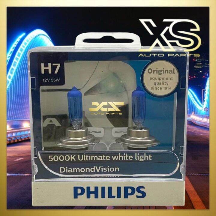 Philips Diamond Vision H7 12V 5000K White Car Headlight Fog Lamps 2X ...