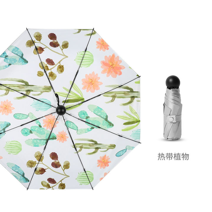 ร้อนฤดูร้อนยูวีมินิร่มสำหรับผู้หญิงกระเป๋าขนาดเล็กพับอาทิตย์ร่มดอกไม้เบาแบบพกพา-windproof-ร่มกันแดดร่ม8ซี่โครง
