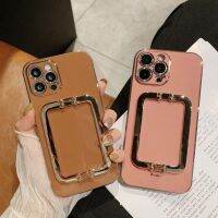 【Great. Cell phone case】เกาหลี3D โลหะสแควร์ผู้ถือชุบทองกรณีโทรศัพท์สำหรับ Iphone 12 Pro Max MiNi 11 13 Pro X XS XR 6วินาที7 8พลัส12 Pro SE ปก