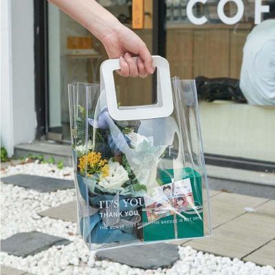 Transparent PVC handbag flower cosmetic packaging bag net red wedding candy gift plastic gift bag 【MAY】