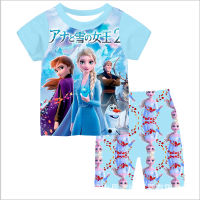 [In stock] การค้าต่างประเทศภาพยนตร์เรื่องใหม่ Frozen Printing T เสื้อยืด + ชุดกีฬาลำลองกางเกงขาสั้น Christmas Gift