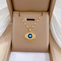 Cubic Zircon Hamsa Evil Blue Eye Necklace Stainless Steel Turkish Eye Eyelash Necklace Greek Jewelry ojo turco acero inoxidable Headbands