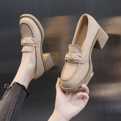 ♂ Genuine British style small leather shoes for women soft leather 2023 spring and autumn new fashion thick heel one-step spring and autumn retro single shoes