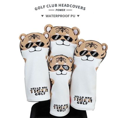 ☫ Cute cartoon Tiger golf club Headcovers Cover for Driver Fairway Woods 135 Covers Hybrid UT Waterproof PU Leather Protector