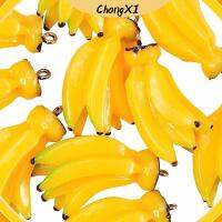 CHONGXI 20pcs กว้าง19มม. เครื่องประดับรูปกล้วยขนาดเล็ก เรซิน สีเหลืองทาเล็บ จี้เรซิ่นพร้อมห่วง แข็งแรงและทนทาน หนา15มิลลิเมตร อาหารเลียนแบบสีเหลืองน่ารักห้อยเสน่ห์ งานฝีมือดีไอวาย