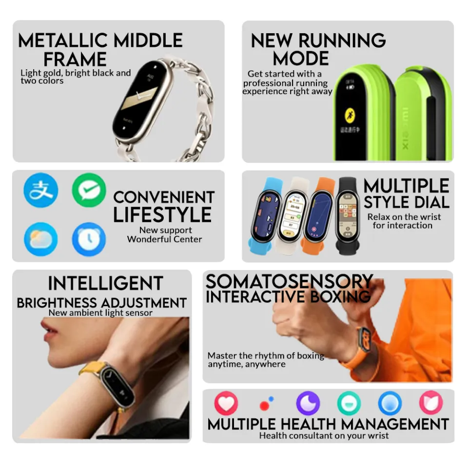 Xiaomi Mi Band 8 Smart Watch Blood Oxygen AMOLED Screen Bracelet Waterproof  5ATM Fitness Tracker